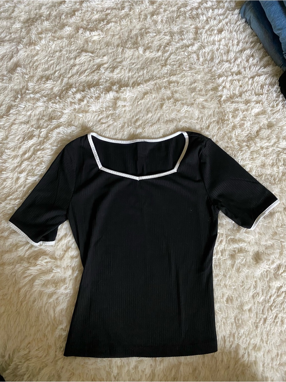 Women’s Black Square-Neck Knit Top with White Trim